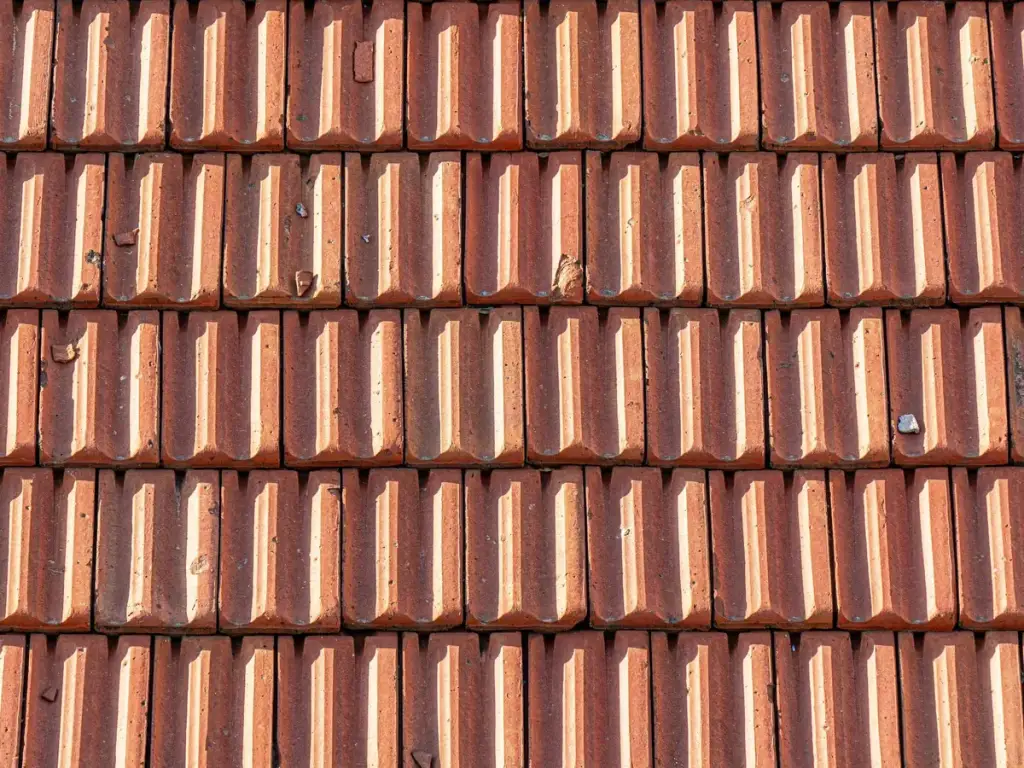 Close-up of a terracotta clay tile roof